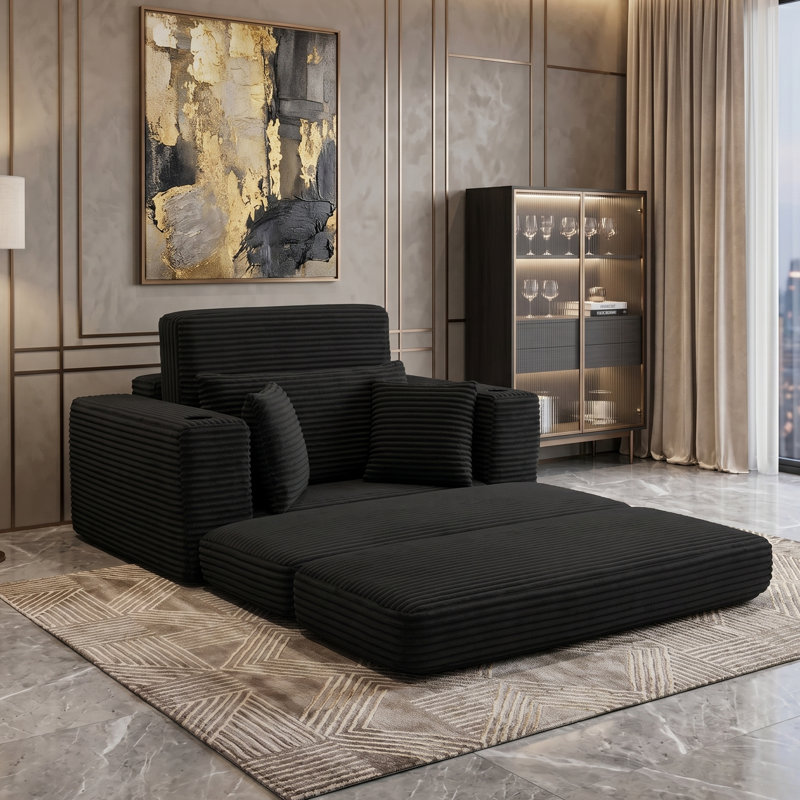 Fauteuil convertible surdimensionné en velours côtelé de 52,4 po de largeur, Black