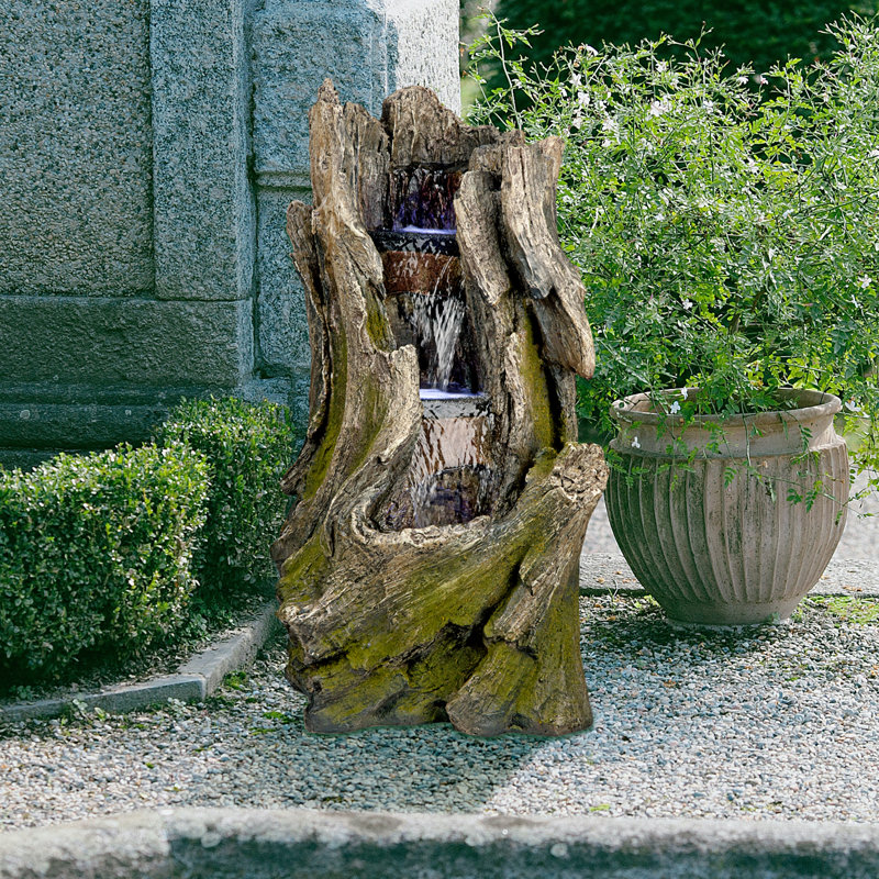 Natural Tree Trunk Resin Cascading Creek Garden Fountain with LED Light
