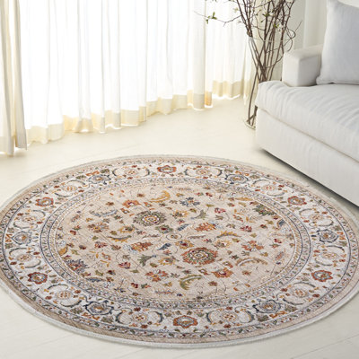Oriental Machine Woven Power Loom Area Rug in Beige/ Ivory