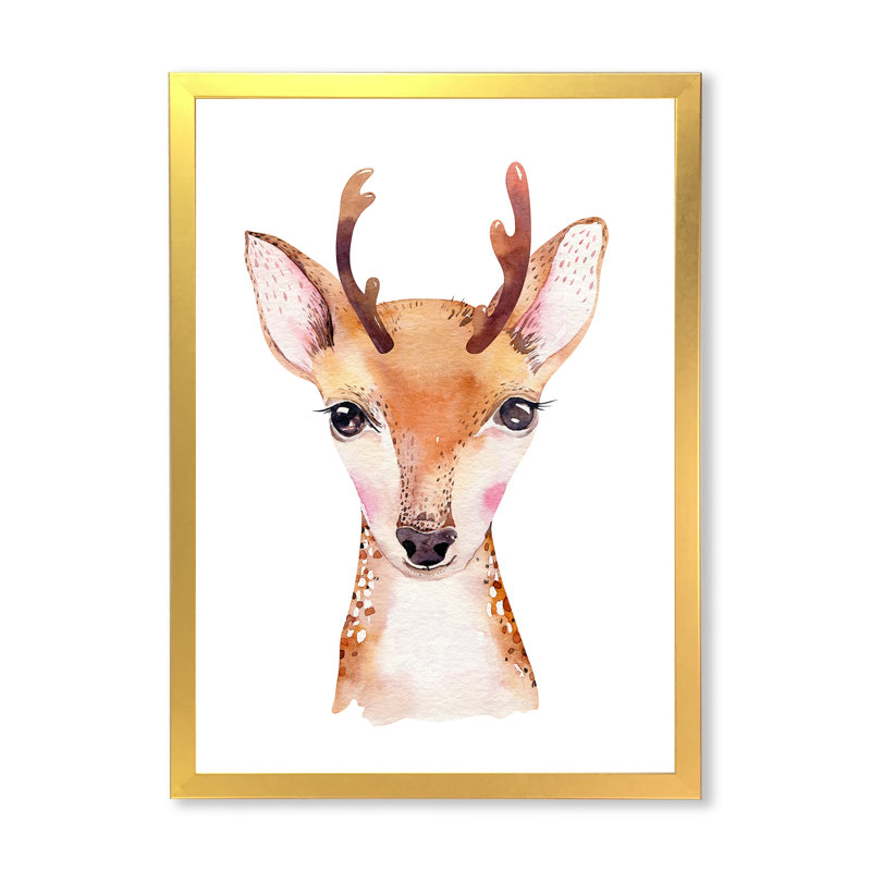 Mignon portrait d'antilope II - peinture, H 32 po x l 16 po x P 1 po, Cadre photo doré