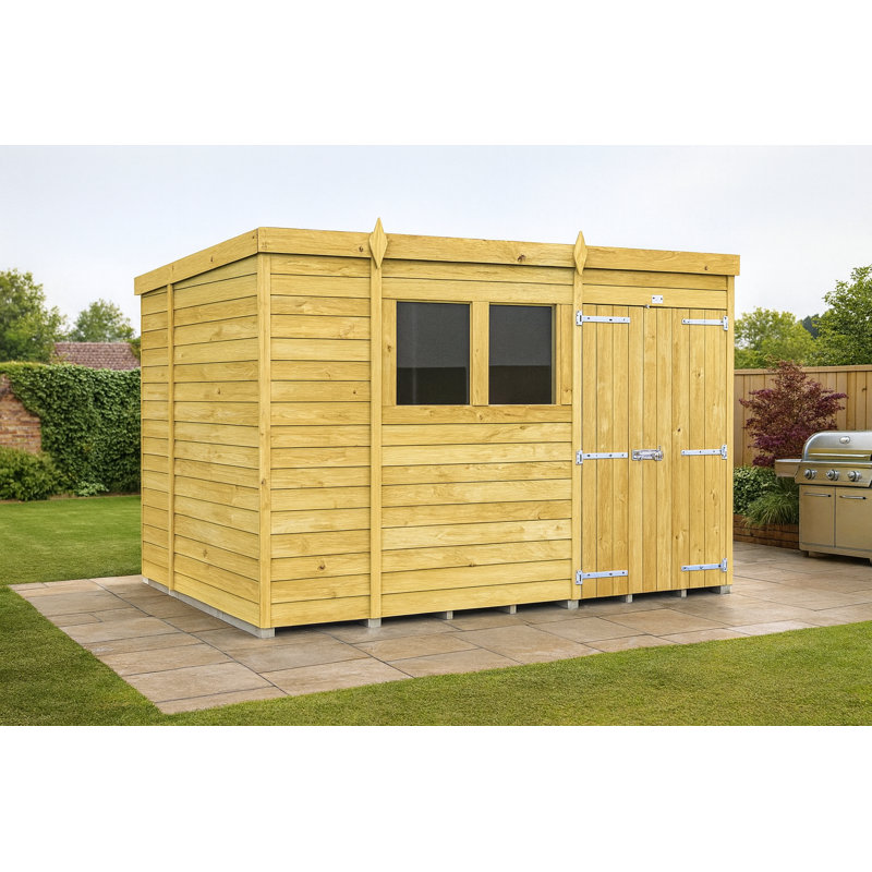 10ft x 7ft Pent Shed - Double Door with Windows