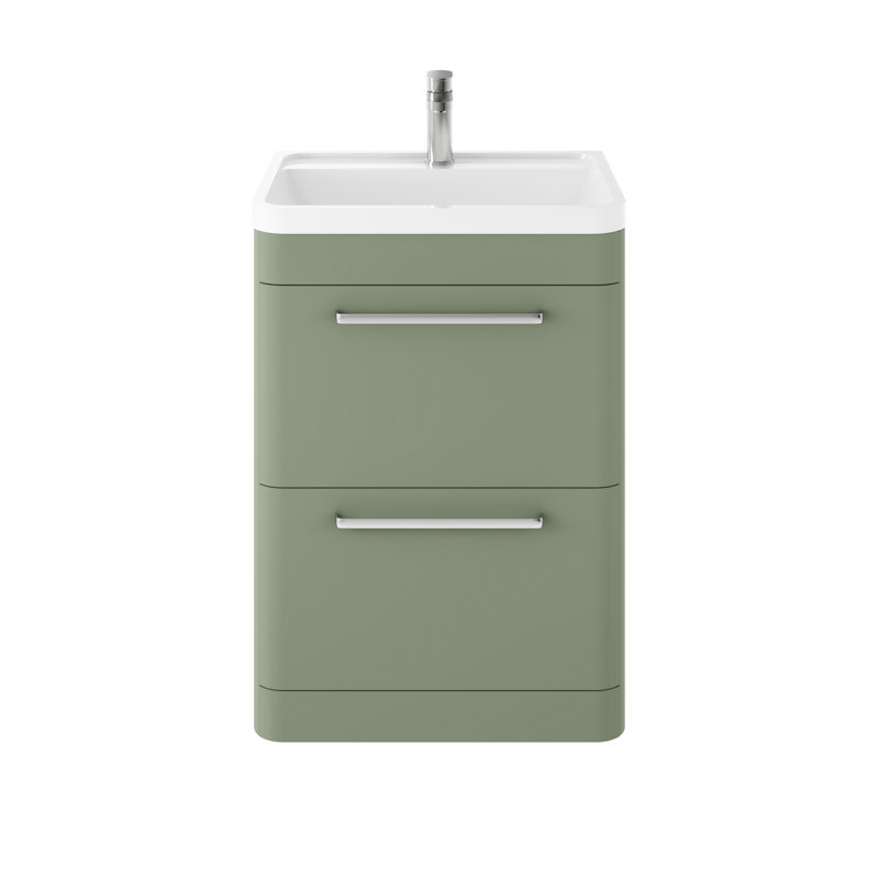 Solar 600mm Single Bathroom Vanity with Integrated Vitreous China Basin, Fern Green