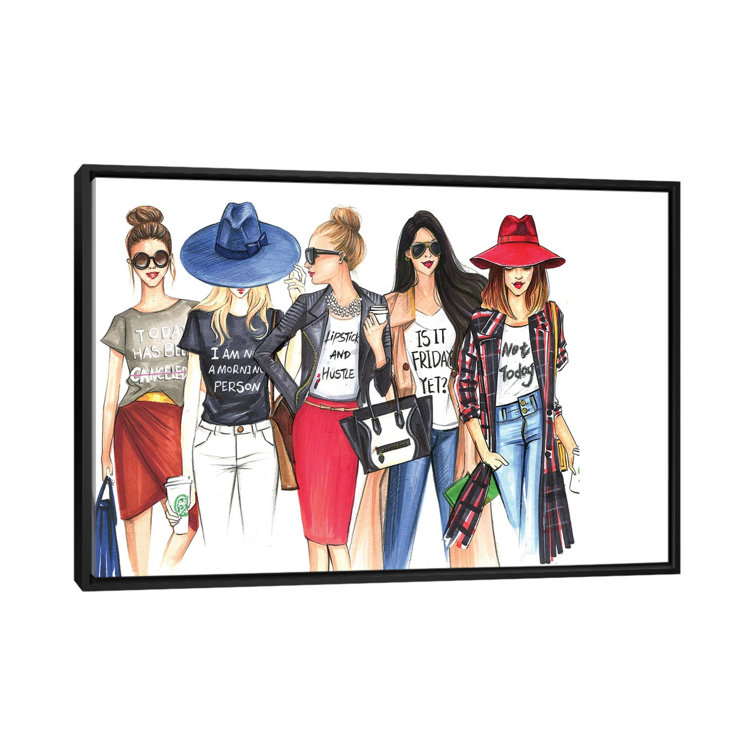 Fashionistas Gotta Have Fun by Rongrong Devoe - Print on Canvas House of Hampton Size: 12 H x 18 W x 1.5 D, Format: Wrapped Canvas, Mat Color: No