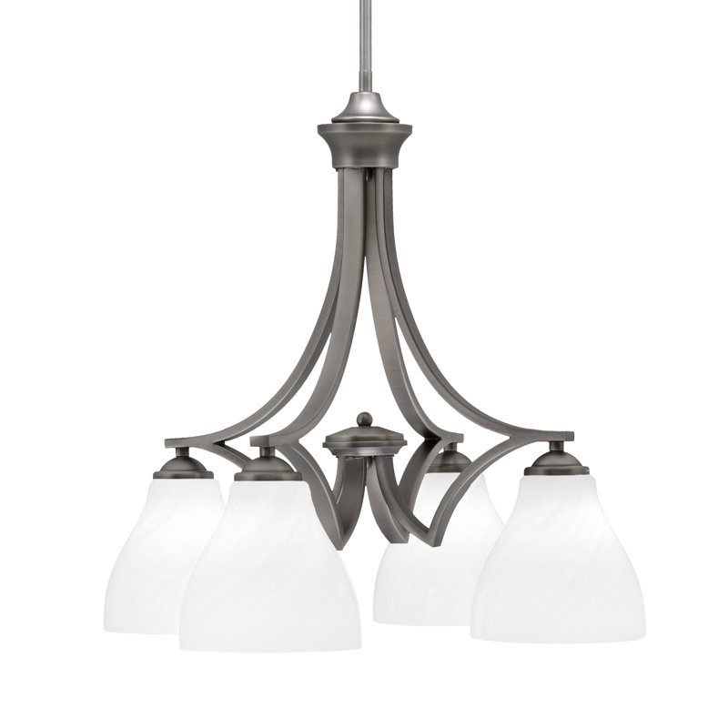 Zilo 4 Light Downlight Chandelier Shown With 6.25" White Marble Glass, Graphite