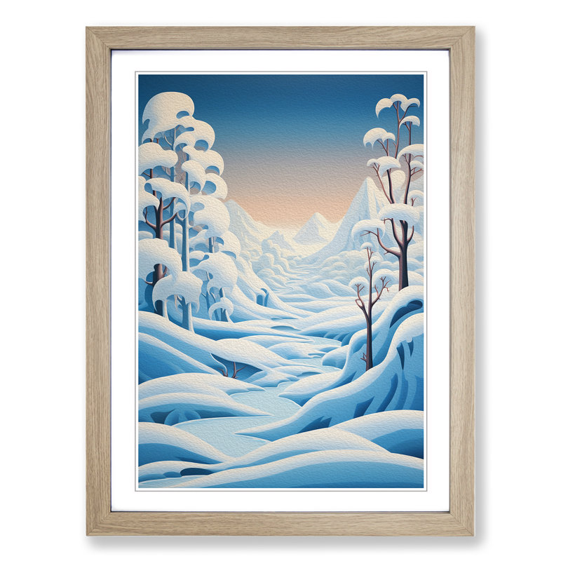 Winter Landscape Hard Edge - Single Picture Frame Print on Wood, 34cm H x 25cm W x 2cm D, Oak