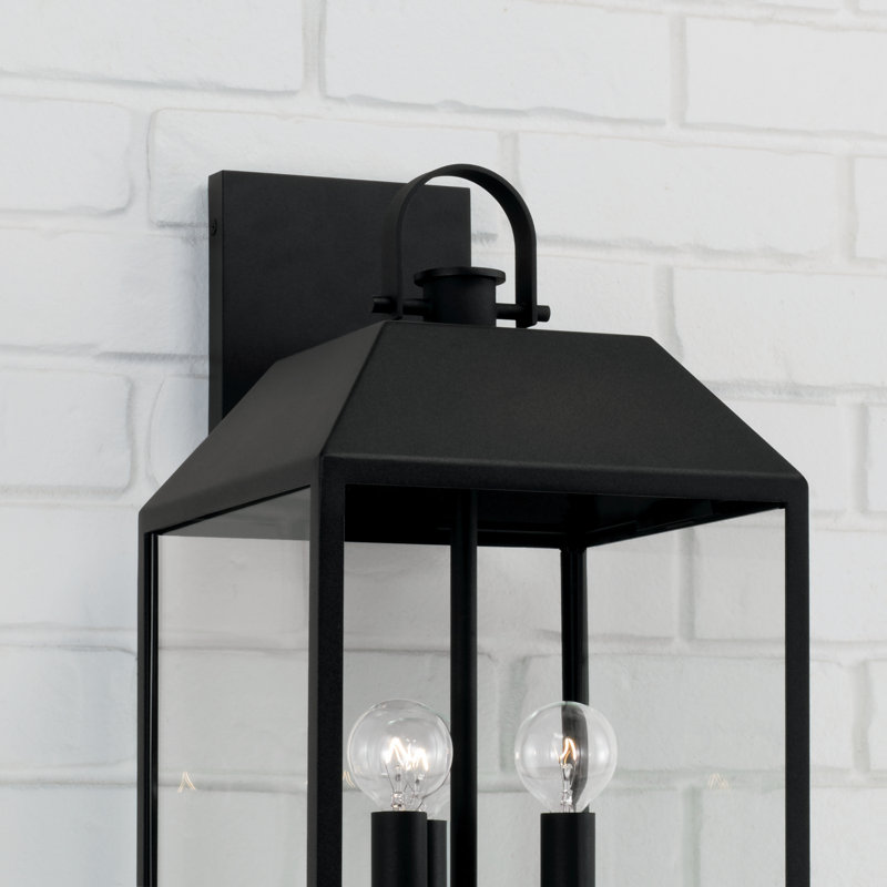 3-Light Outdoor Square Rectangle Wall Lantern in Black with Clear Glass, 19.25" H x 9.5" W x 11" D