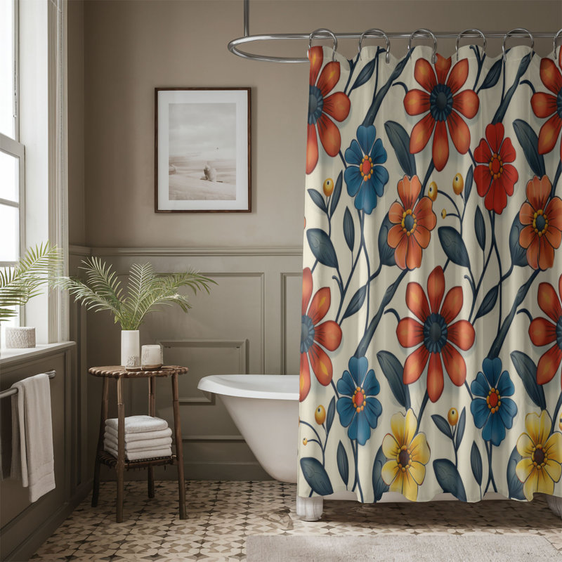 Floral Circles - Rideau de douche Premium, H 74 po x l 71 po