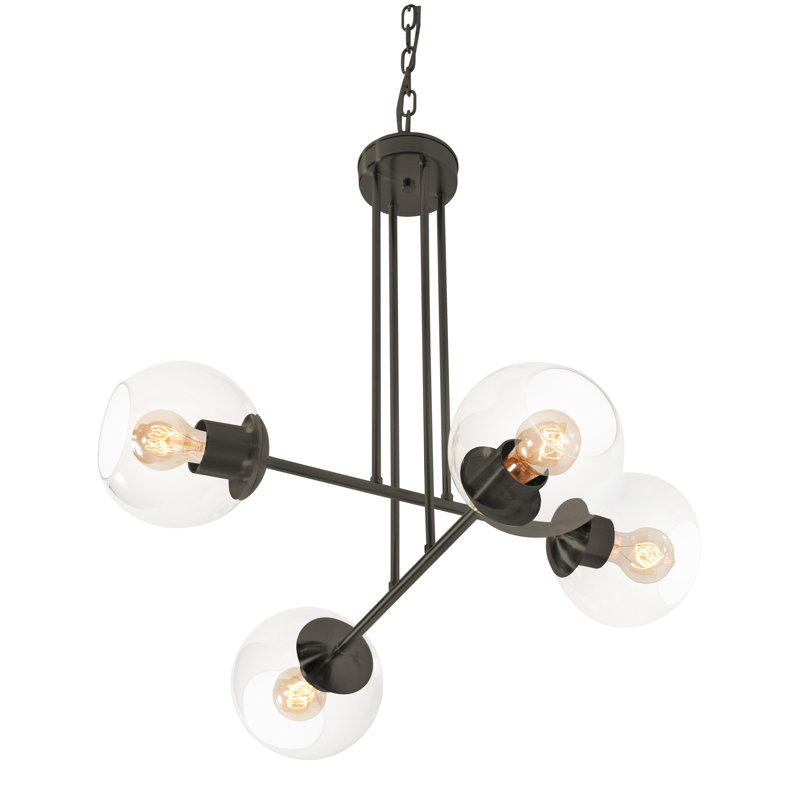 4 - Light Dimmable Sputnik Modern Linear Chandelier, Black