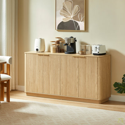 63" Vertical Stripe Buffet Cabinet Sideboard With Stoarge, Curved Wave Design, TV Stand, For Bedroom, Living Room, Hallway,63''W X 15.75''D X 31.5''H.