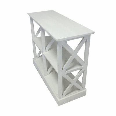 Console Table with 3-Tier Design, X Cutout Sides, White Wood 39 Inch
