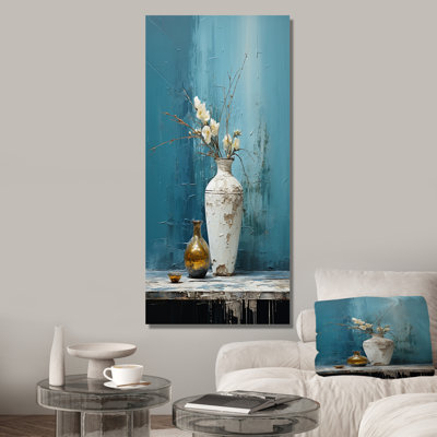 Vase de poterie bleu et blanc Boho