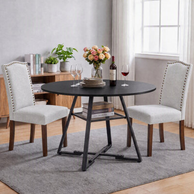 Ensemble de table et chaises de cuisine industrielle avec tablette de rangement en filet, ensemble de salle à manger moderne avec chaises rembourrées en bois massif pour la maison