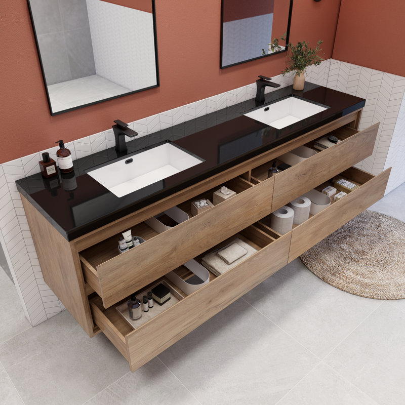 Meuble-lavabo double l 83,46 po x P 20 po x H 25 po Vickye, Chêne naturel