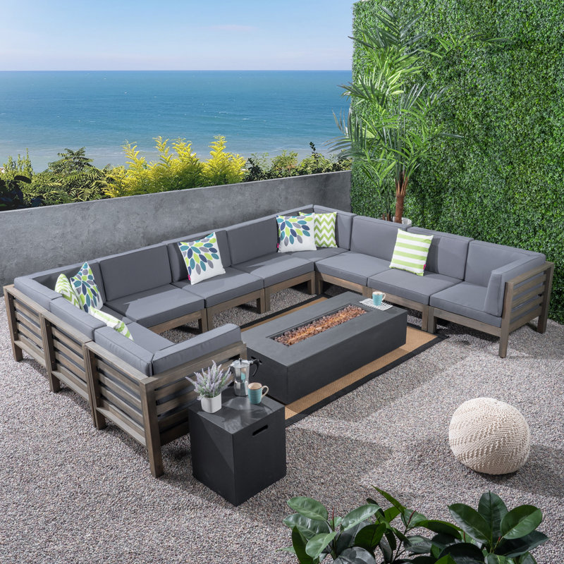 Ajanai 8 - Person Modular Patio Conversation Set with Cushions, Gray Frame / Dark Gray Cushion