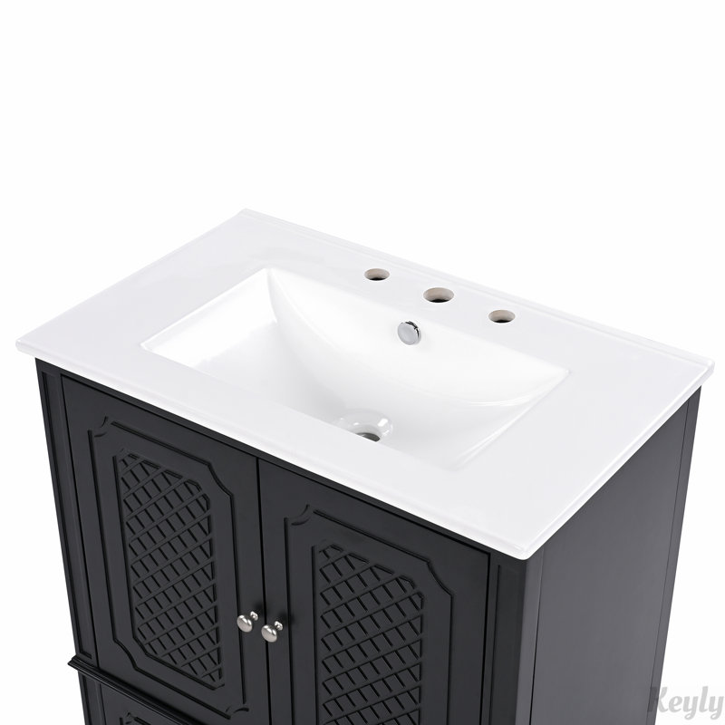 Meuble-lavabo 30 po avec lavabo style rétro, Black
