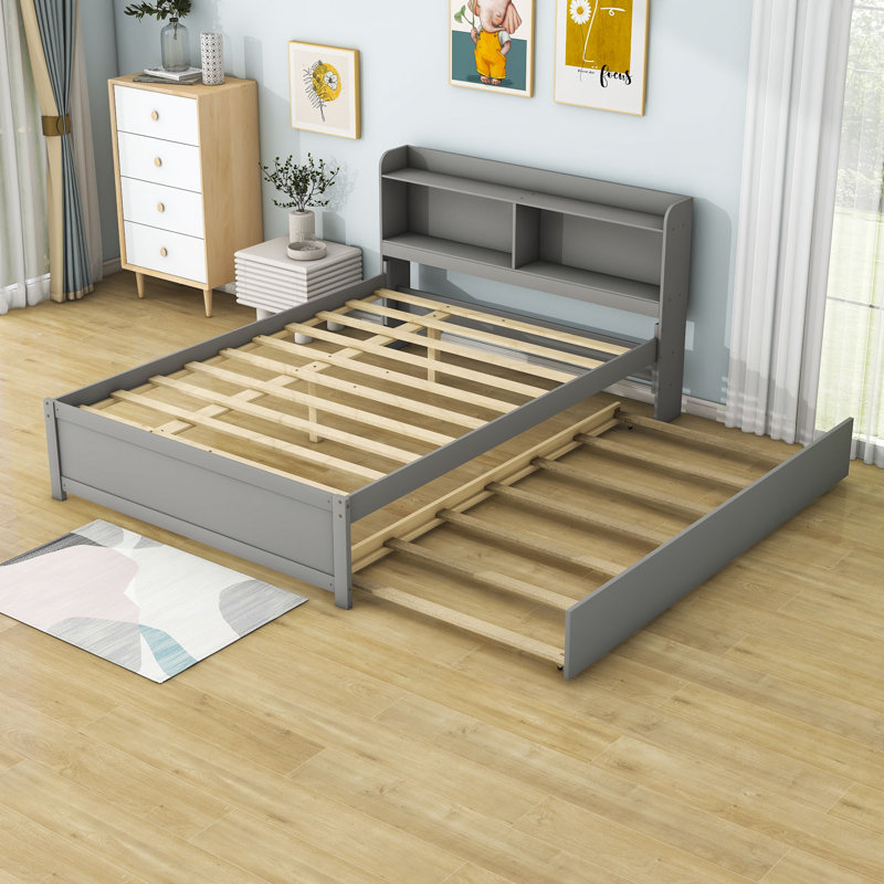 Lit plateforme avec couchette et tête de lit Sinem, Double, gris