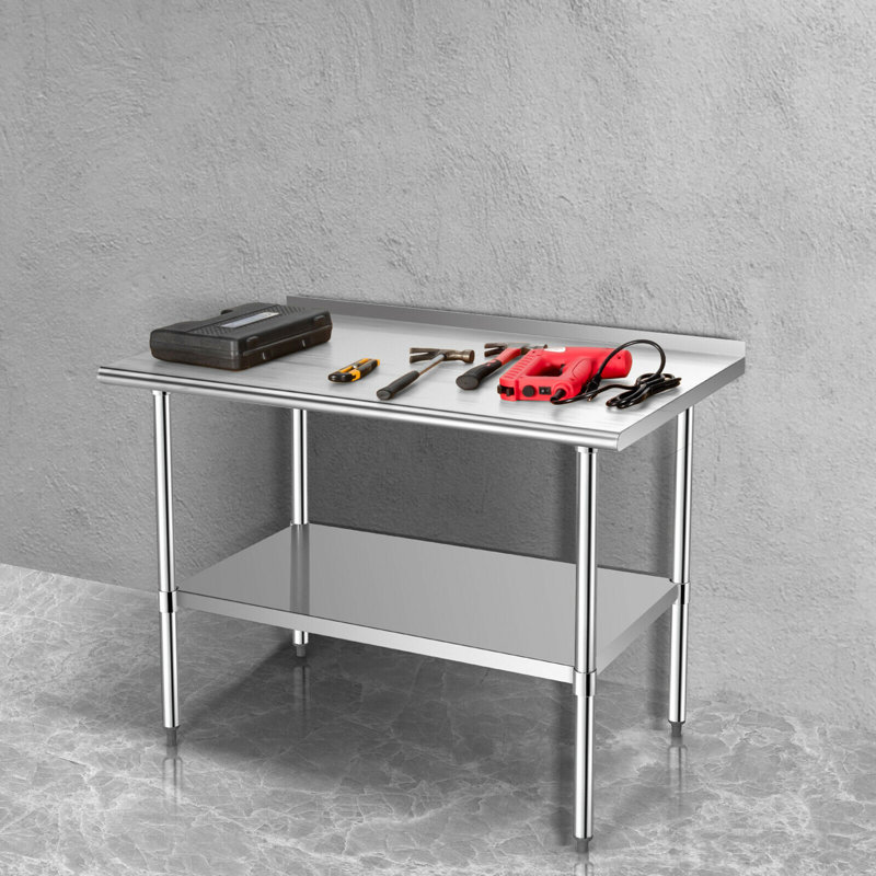 Gymax Stainless Steel L x W x 35 in. H Adjustable Work Table, 35" H x 48" W x 30" D