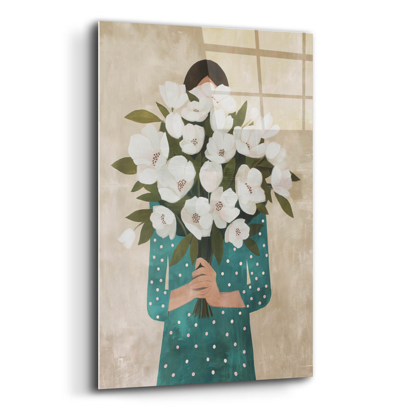  «White Bouquet» par Svetlana Aleynikova, art mural en verre acrylique, H 24 po x l 16 po