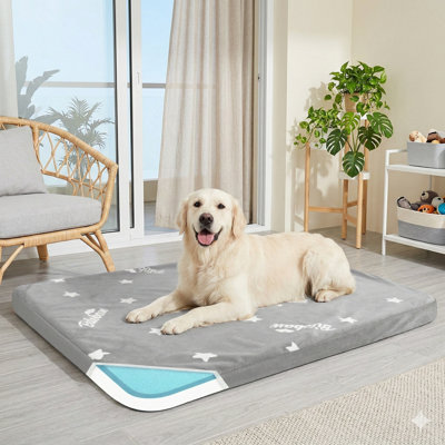 Waterproof Orthopedic Dog Bed for Large Dogs, Constructed with Memory Foam, Suitable for Large-Sized Dog Furniture, Anti-Slip and Washable Puppy Sleeping Mat, Plush Flannel Top Layer, Color: Grey
