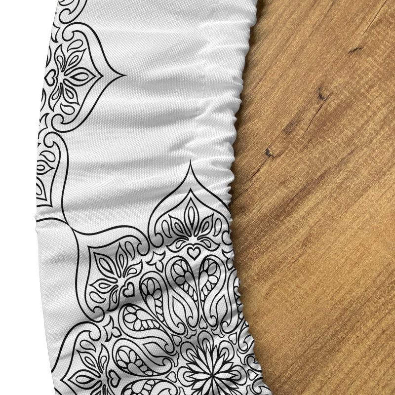 Ambesonne Ethnic Fitted Round Tablecloth Grey and White, 51.97" Round