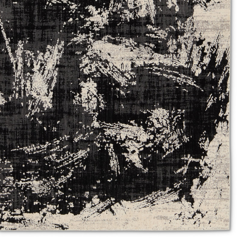 Tapis abstrait noir / crème, Rectangle 6 pi 7 po x 9 pi 6 po