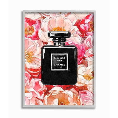 «Black Perfume Pink Flowers Glam Fashion Watercolor» par Amanda Greenwood - reproduction d'art