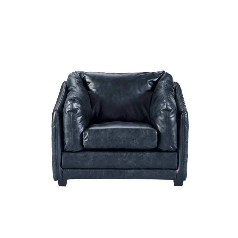 Chaise avec accoudoirs Waco, Cuir véritable ardoise