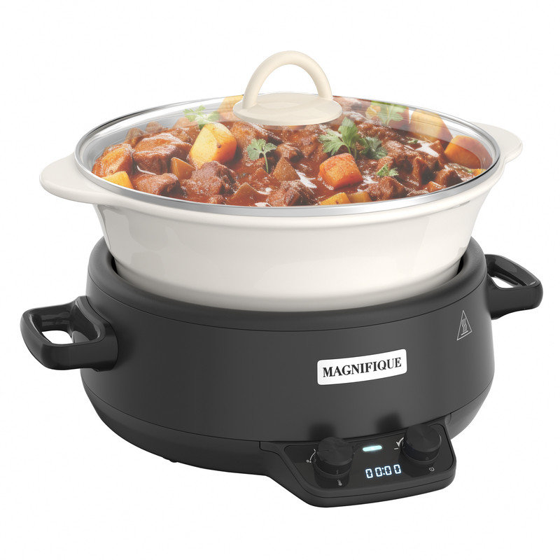 Homecookin 5 Qt. Round Slow Cooker with Stone Ware Insert, Black