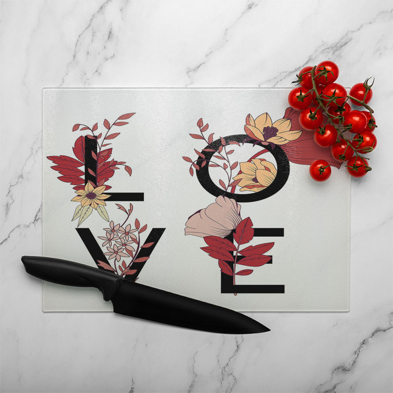 Love Typography Glass Chopping Board