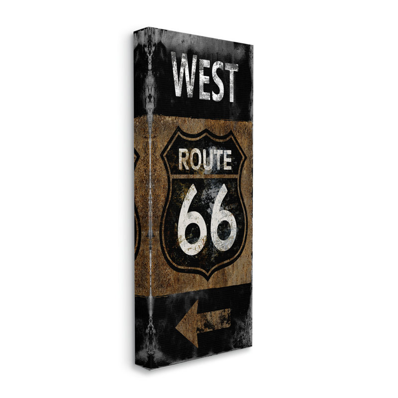 Route rustique, symbole 66, flèche gauche directionnelle par Luke Wilson - Art textuel, H 30 po x l 13 po, Toile tendue