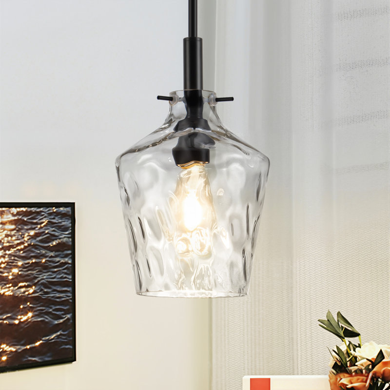 Suspension en verre à 1 lumière (20 cm de large), cordon ajustable, idéale pour îlot de cuisine ou au-dessus d'un évier.