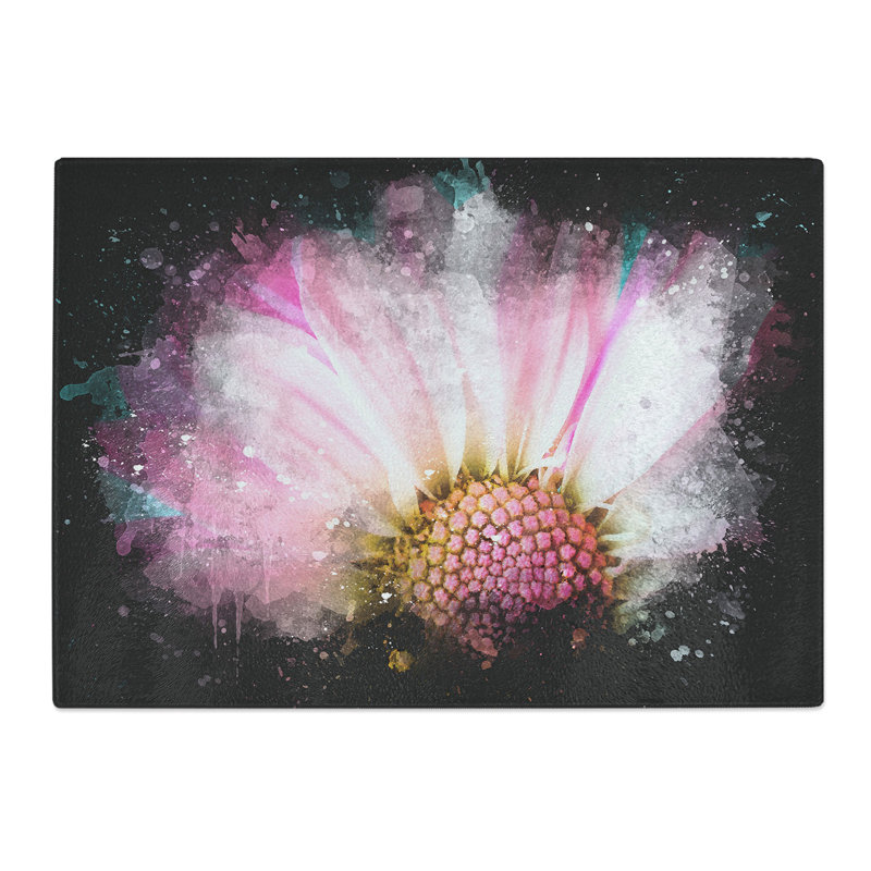 Tempered Glass Pink Daisy Flower Chopping Board, 20 cm x 28.5 cm