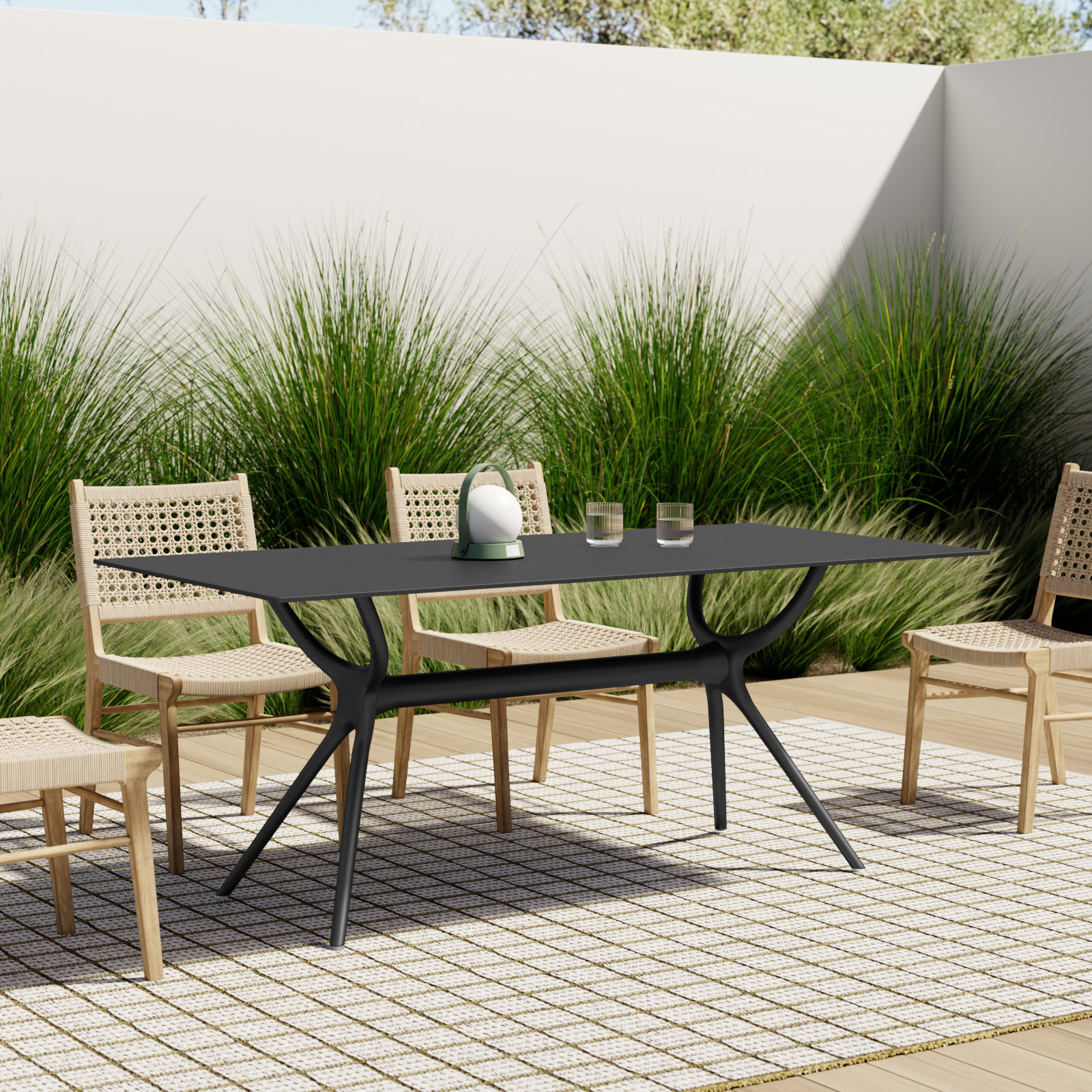 Farrah Synthetic Laminate Outdoor Dining Table, Black, 29.5" H x 71" L x 35.5" W