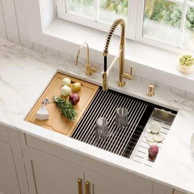 Karran Quartz 32-1/2'' X 19-1/4'' Single Bowl Undermount Workstation Kitchen Sink