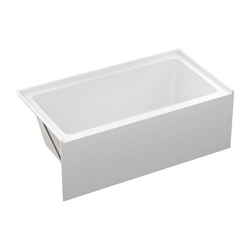 60" Acrylic Alcove Soaking Bathtub With Skirt - Glossy White, Back-To-Wall Design, Chrome Hand-Twist Drain