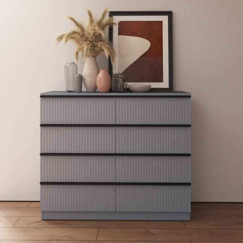 Lania Ripple Ridged 8 Drawer Chest Of Drawers Matt Grey