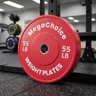 55 Lb Olympic Rubber Bumper Plate for Strength Training, Deadlifts & Squats – Home Gym Weightlifting Disc, Red