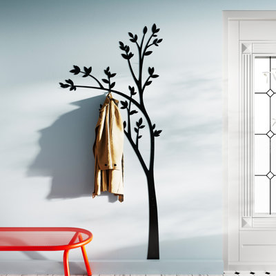 Tree Coat Rack Wall Mounted, 6 Hooks – Heavy Duty Metal Wall Art Hanger, Functional Entryway Organizer, Black Decorative Wall Mount Coat Rack, Vertical Style Design from Spain, 33x75in