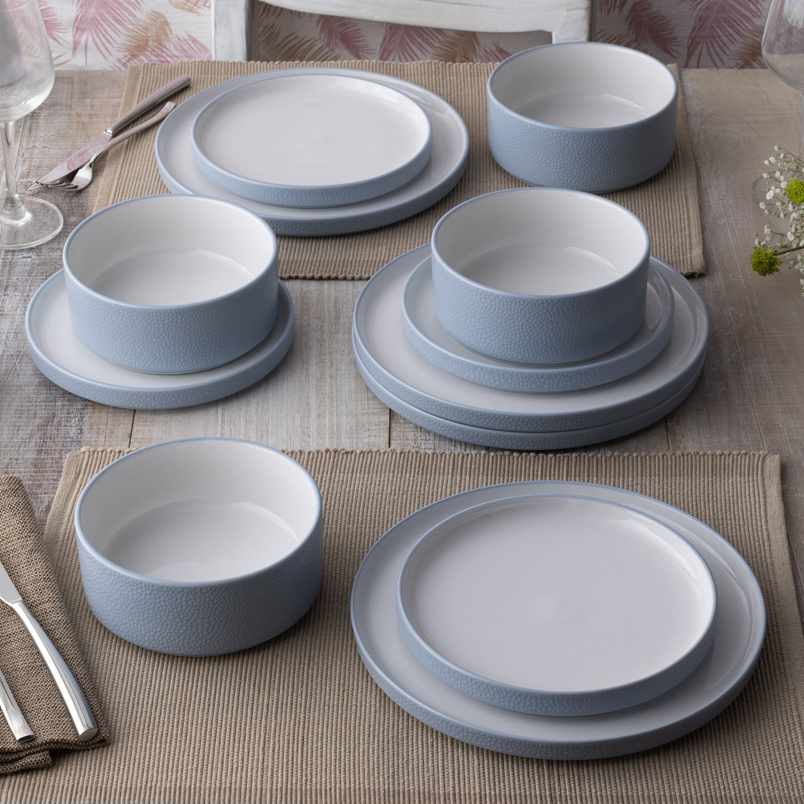 Noritake Colortex Stone 12-Piece Dinnerware Set, Service for 4, Aqua