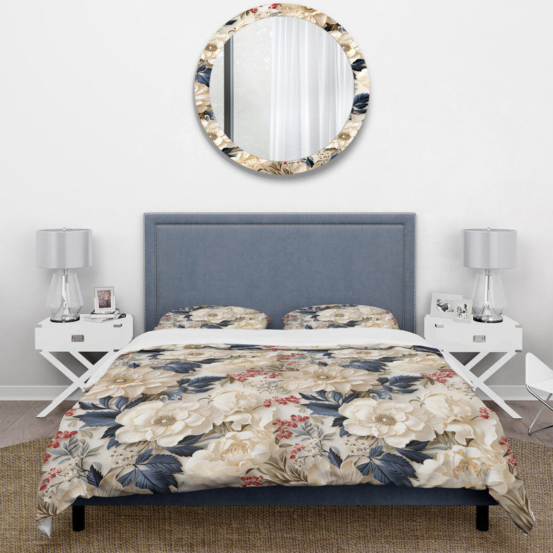 Ensemble de housse de couette Cream Delicate Poppies Flowers II, Housse de couette pour très grand lit et 2 très