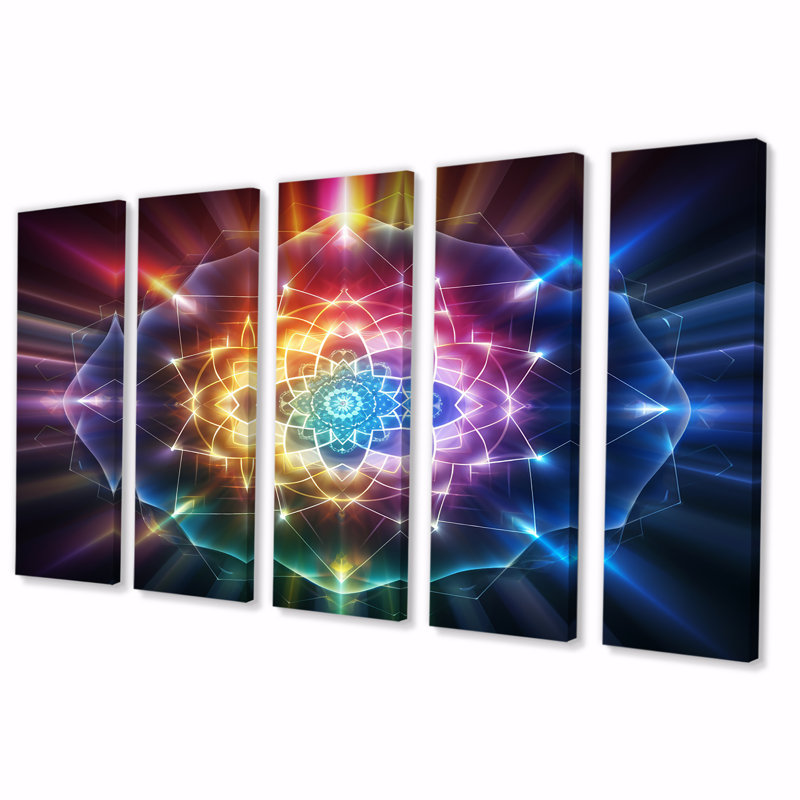 Mandala arc-en-ciel magique - ensemble de 5 décorations géométriques murales, H 32 po x l 80 po