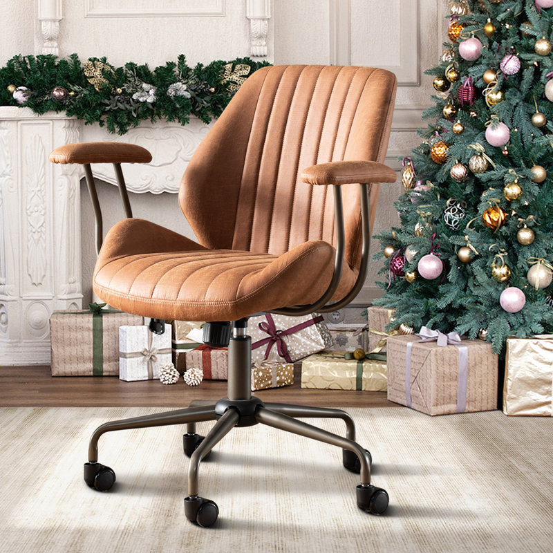 Chaise de travail ergonomique en suède avec accoudoirs rembourrés Viola, Brun