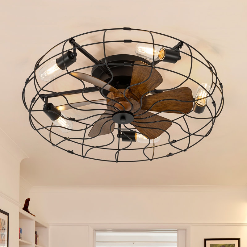 Ventilateur de plafond de 19 po avec éclairage et télécommande Jernisha, Noir, 24", Brun