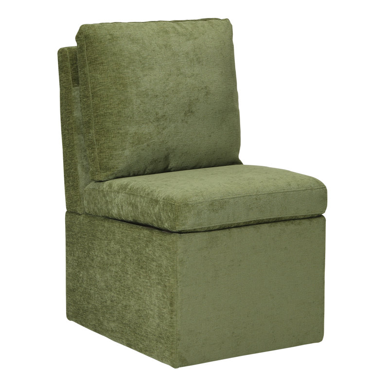 Chenille Upholstered Dining Chair With Storage With Casters, Green