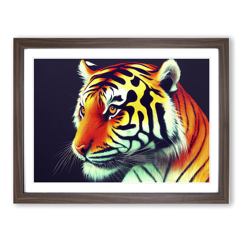 Blessed Tiger - Single Picture Frame Print, Walnut, 25cm H x 34cm W x 2cm D