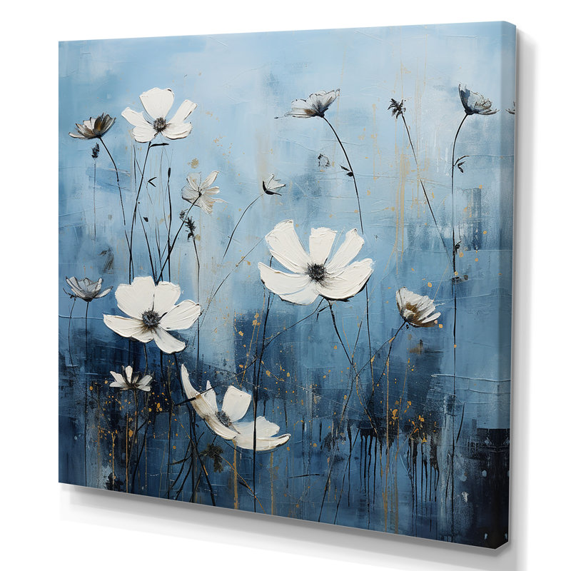«White and Blue Fields of Wildflower Beauty I - Wildflowers», impressions d'art mural, Toile tendue