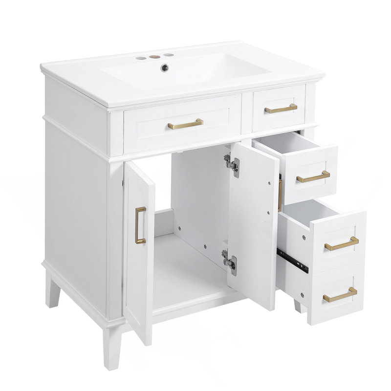 Meuble-lavabo de 30 po avec lavabo en céramique, armoire de rangement moderne avec portes à fermeture douce, tiroir profond et tiroir standard, meuble-lavabo élégant pour les petites salles de bain