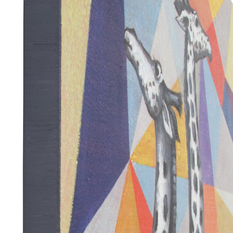 « contemporain view of girafes », reproduction sur toile orange/gris