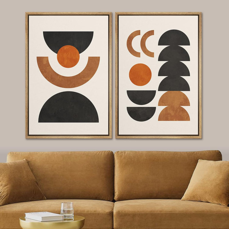 Art moderne bohème de style abstrait Mid-Century, Naturel, H 36 po x l 24 po