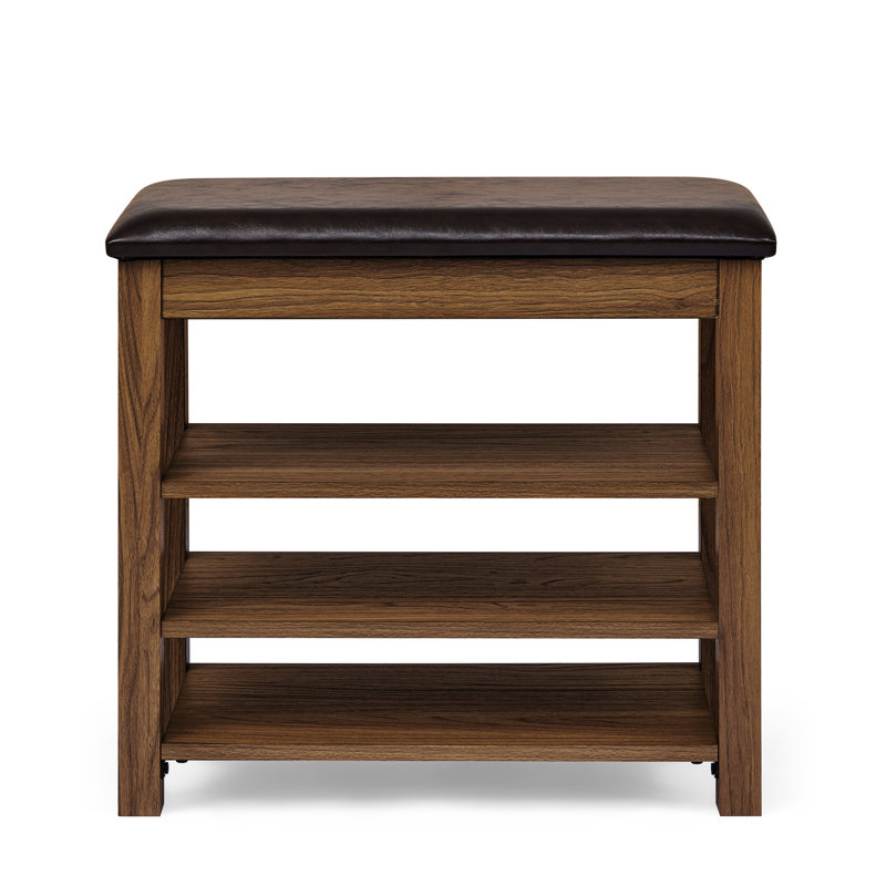 Tabouret réglable en hauteur confortable, bois d'hévéa brun, cuir, espace de rangement et banc pratique, hauteur réglable, trois couches de ventilation